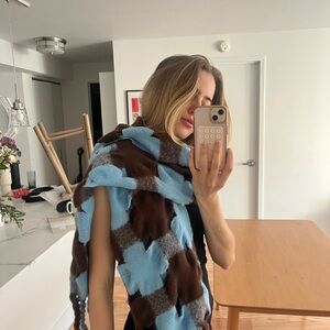 Oversized Blue and Brown Scarf